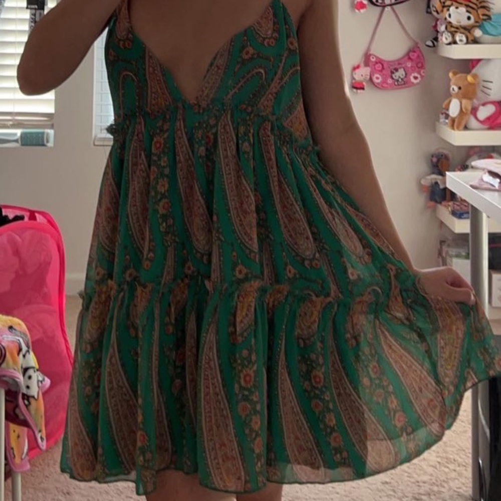 UO Urban Outfitters Green Pattern mini babydoll dress